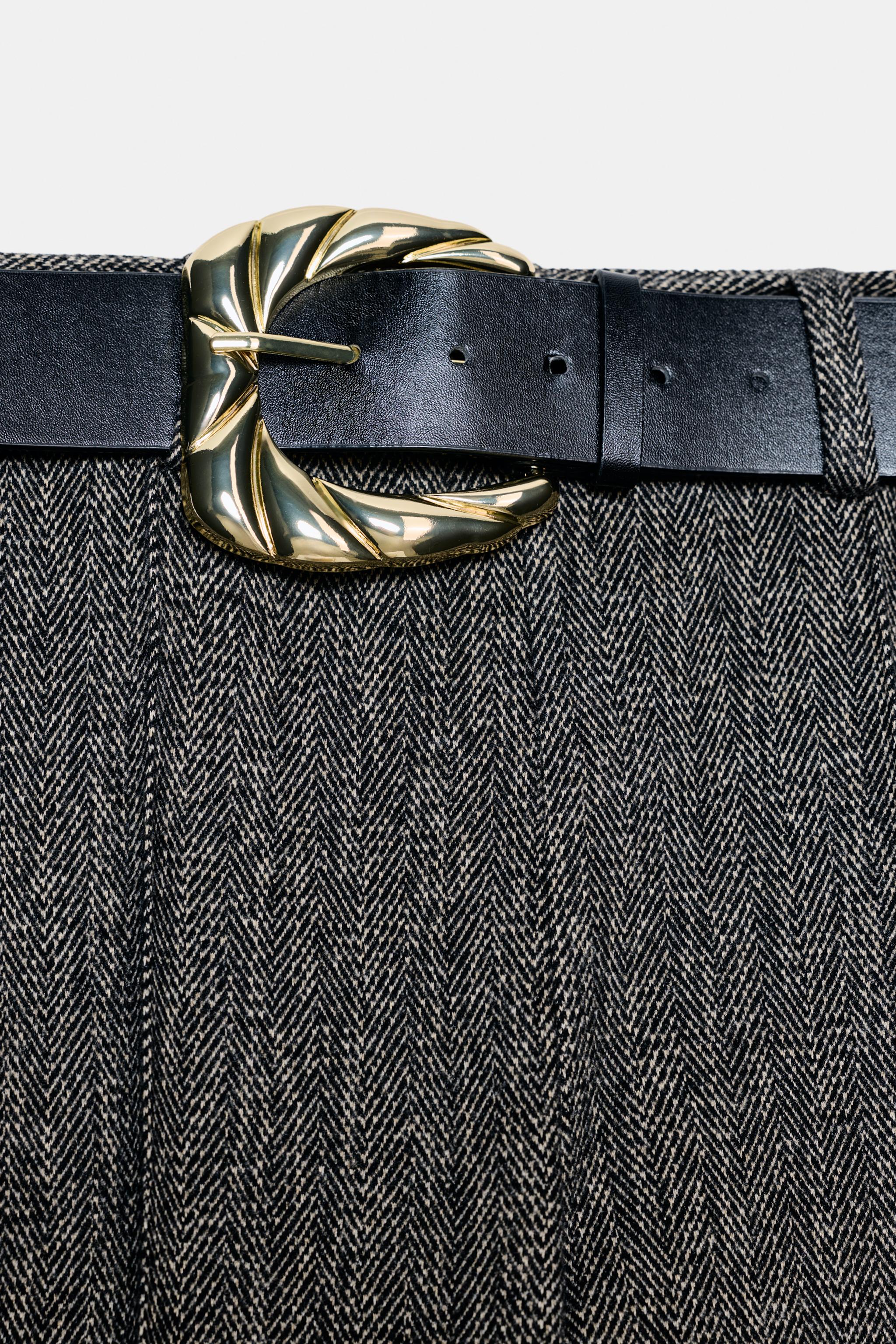 HERRINGBONE BELTED PANTS